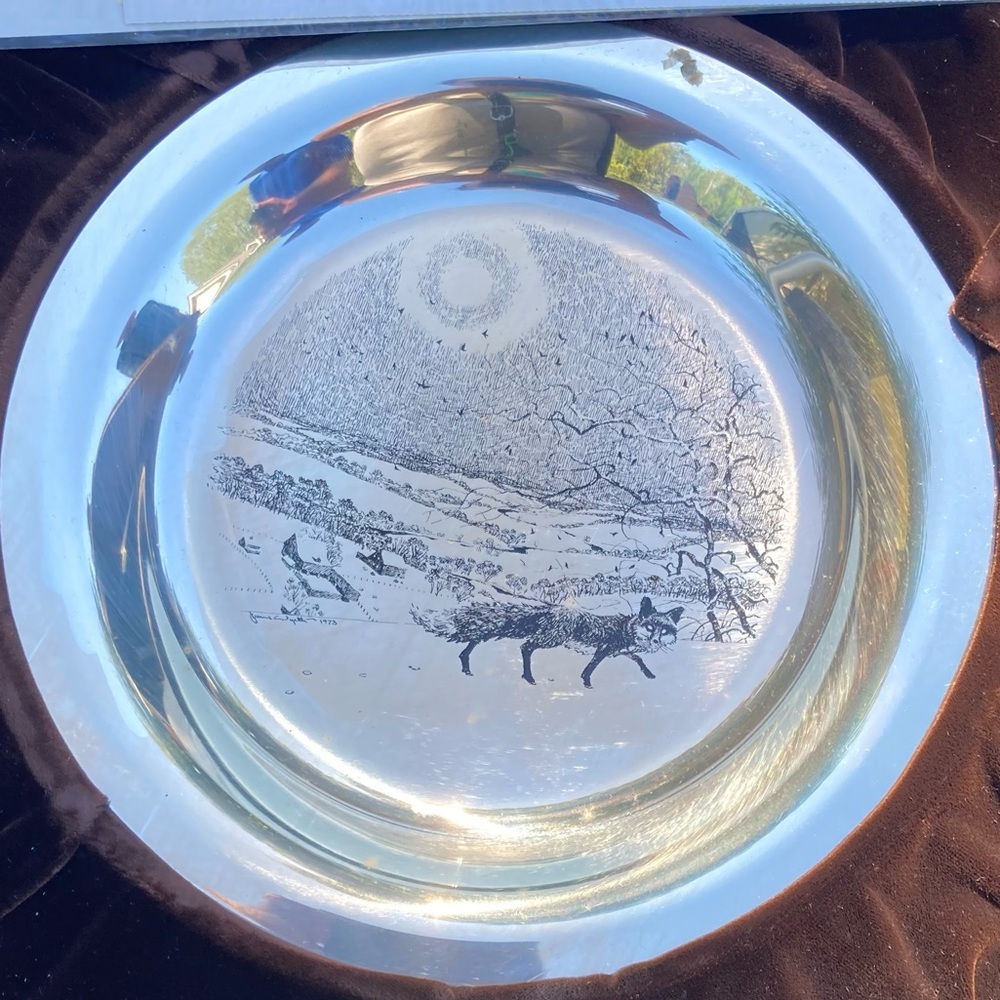 Silver Decorative 8" Plate Winter Fox Original Box James Wyeth by Franklin Mint